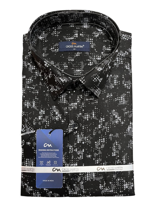 Southloom Pure Cotton Black Printed Shirt (XL HS)