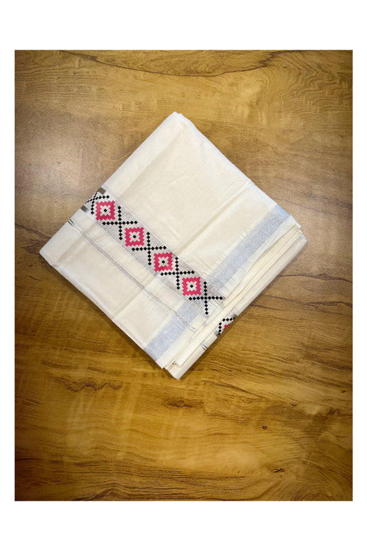 Southloom Pure Cotton Silver Kasavu Mundu with Trendy Print