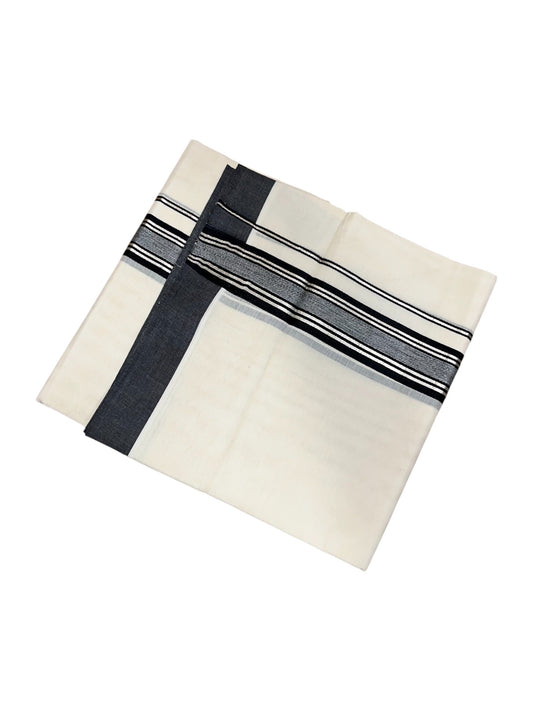 Southloom Pure Cotton Double Mundu With Silver Line Kasavu &Black Border (South Indian Kerala Dhoti)