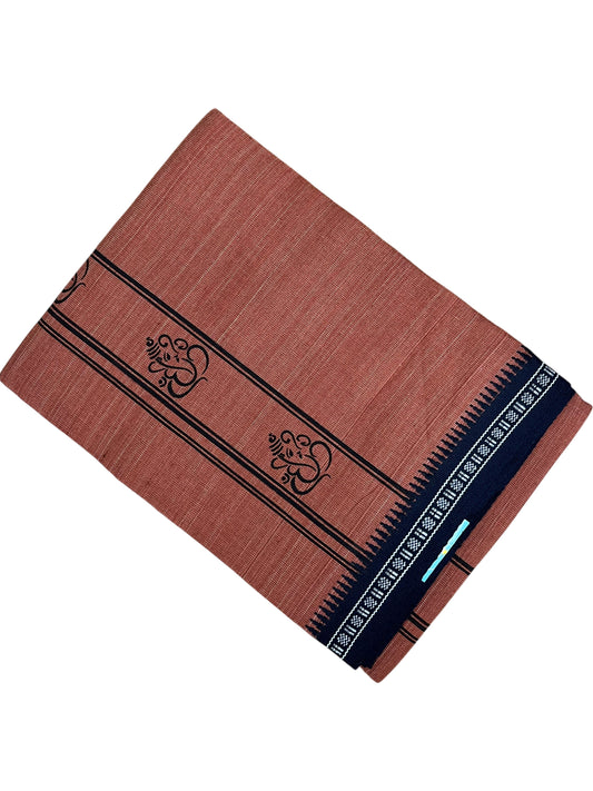 Southloom Saffron (Kaavi) Black Printed Single Mundu / Lungi (South Indian Kerala Dhoti)