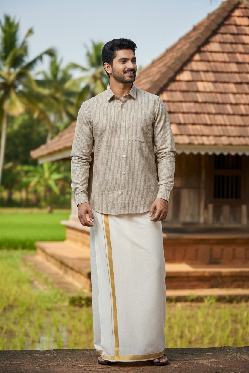 Pure Cotton Grey Shirt with Lines SLSHIRT 46 FS