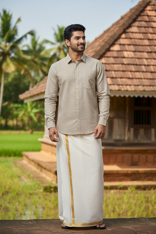 Pure Cotton Grey Shirt with Lines SLSHIRT 46 FS