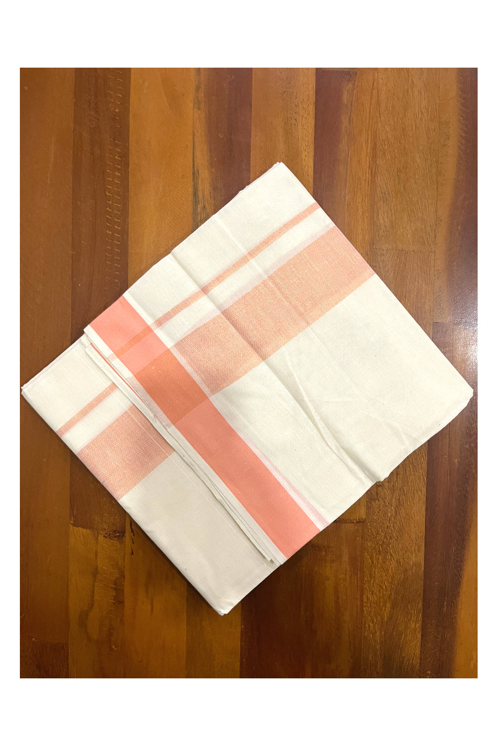 Pure Cotton Kerala Double Mundu with Peach Kasavu Kara (Onam Mundu 2023)