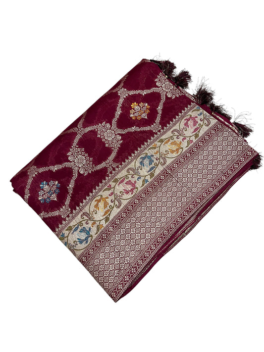 Southloom Banarasi Silk Saree with Woven Work on Body and Borders (Purple & Green)