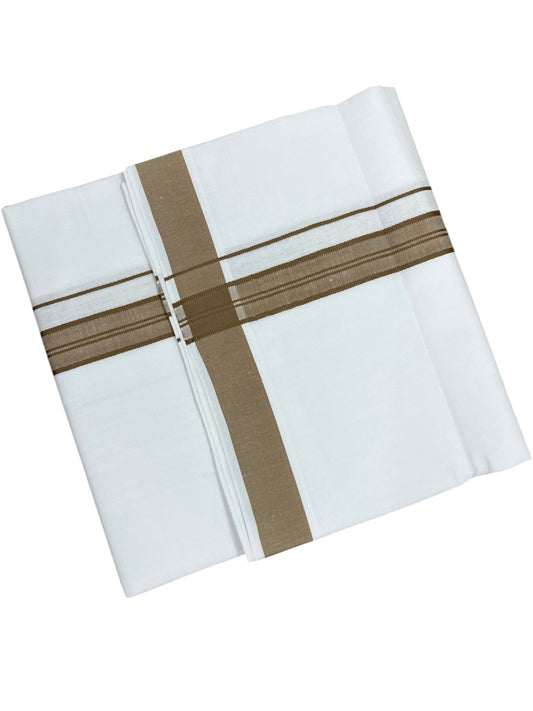 Southloom Pure White Cotton Mundu with Brown Border (South Indian Kerala Dhoti)