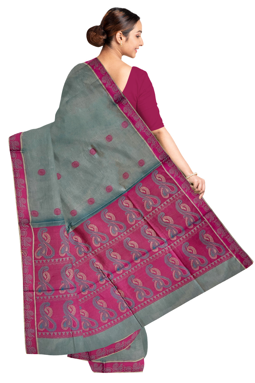 Southloom Greenish Grey Cotton Saree with Woven Designs