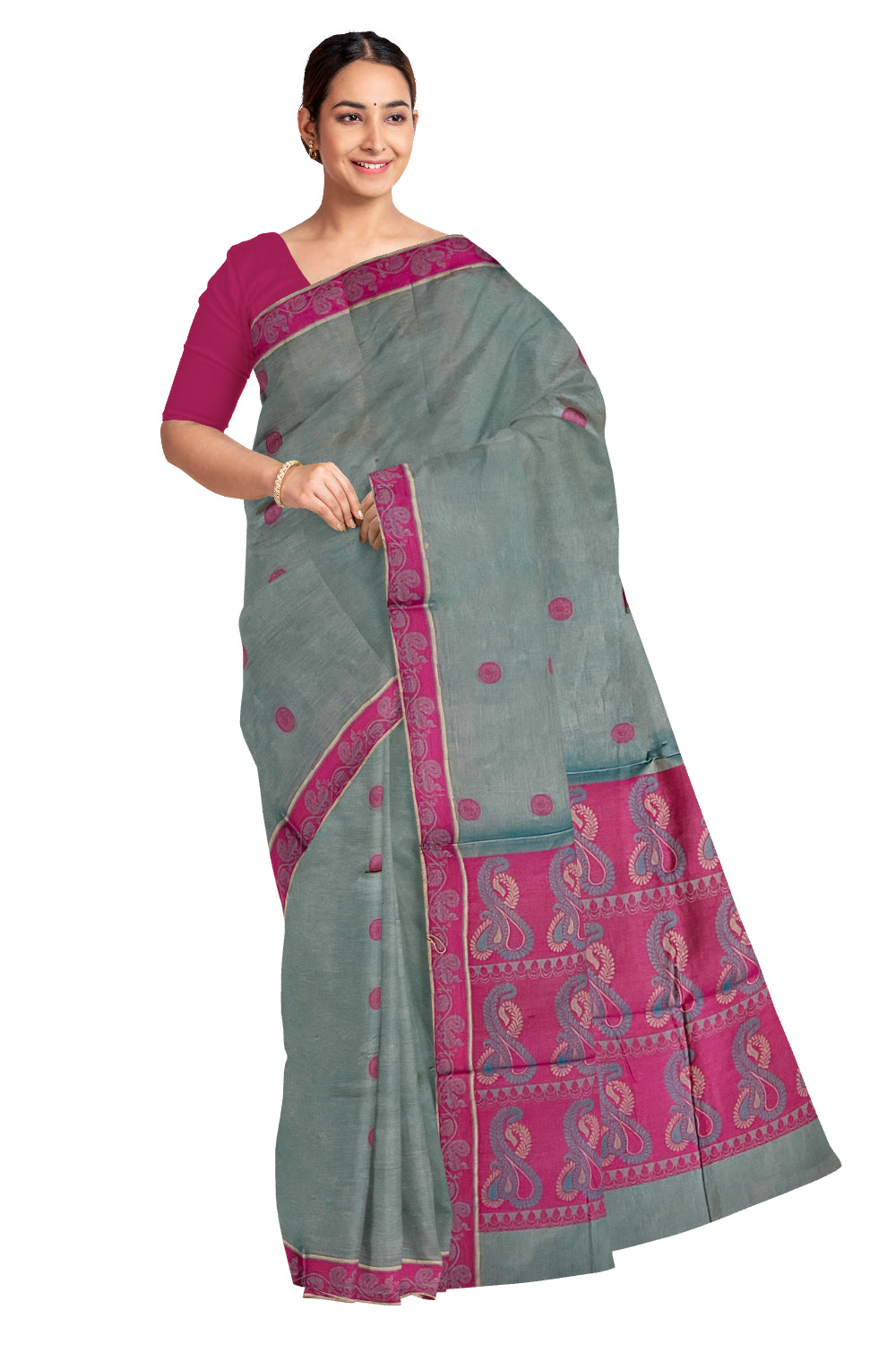 Southloom Greenish Grey Cotton Saree with Woven Designs