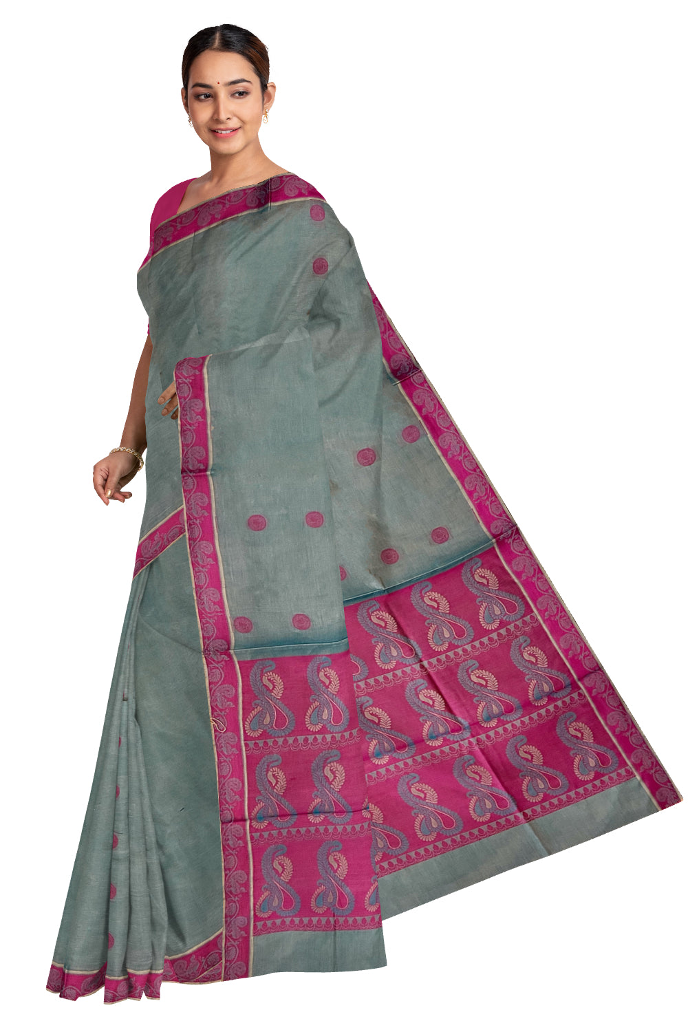 Southloom Greenish Grey Cotton Saree with Woven Designs