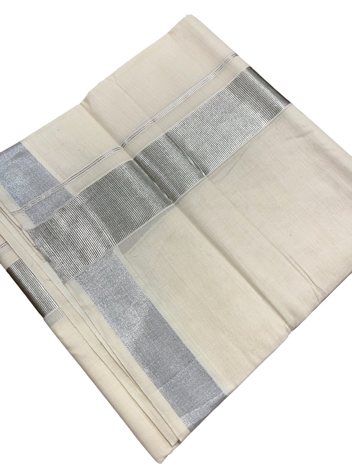Southloom Kerala Pure Cotton Double Mundu with Silver Kara and Silver Border (South Indian Dhoti)