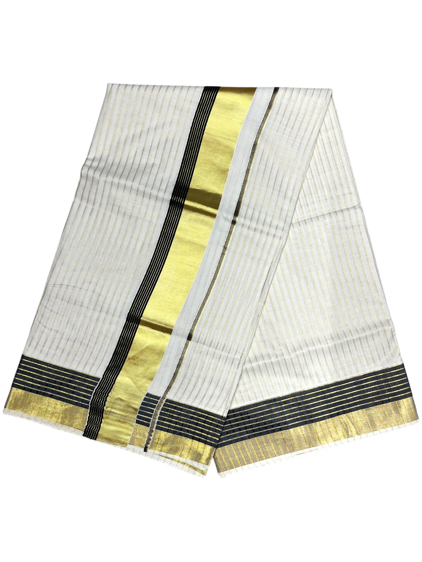 Southloom Pure Cotton Kerala Kasavu Lines Design Saree with Black Border