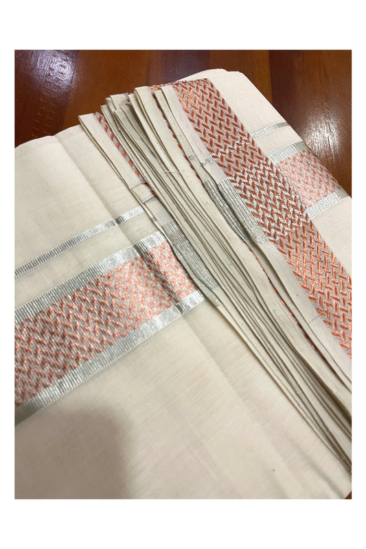 Southloom Premium Handloom Pure Cotton Wedding Mundu with Silver and Copper Kasavu Woven Border (South Indian Kerala Dhoti)