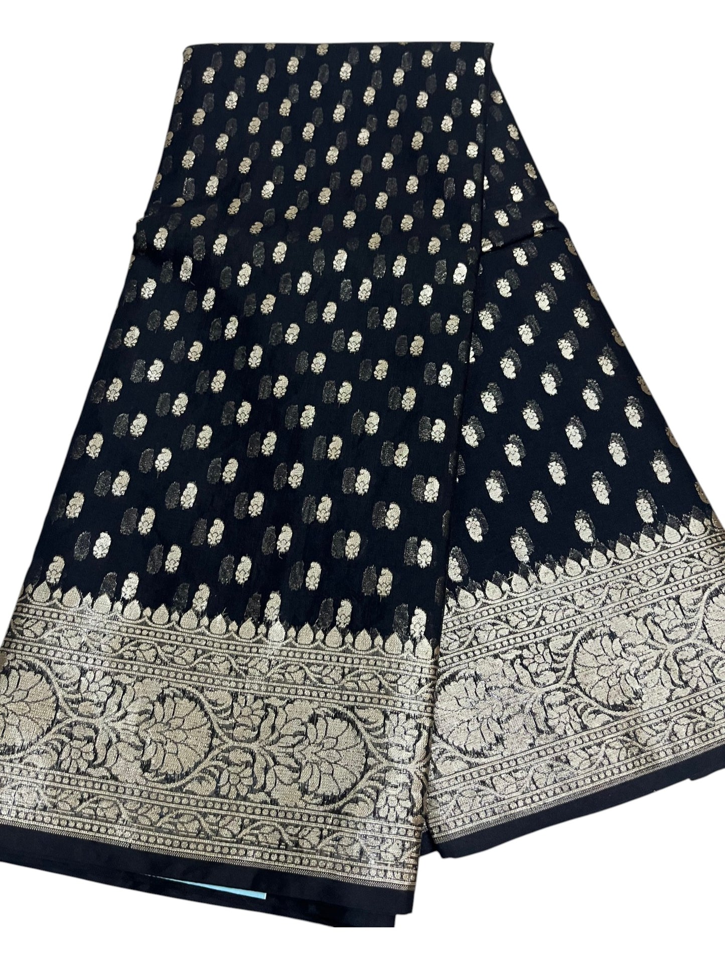 Southloom Cotton Banarasi Silk Saree with Woven Work on Body and Borders (Black)
