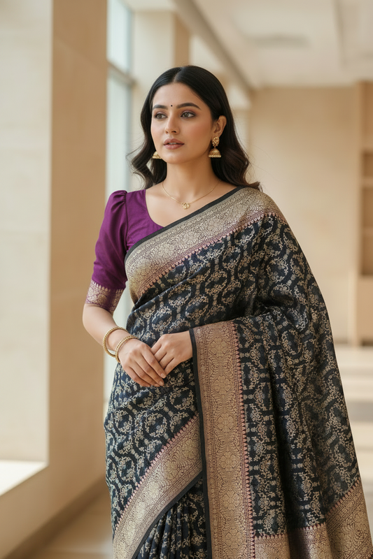 Southloom  Banarasi Silk Saree with Woven Work on Body and Borders