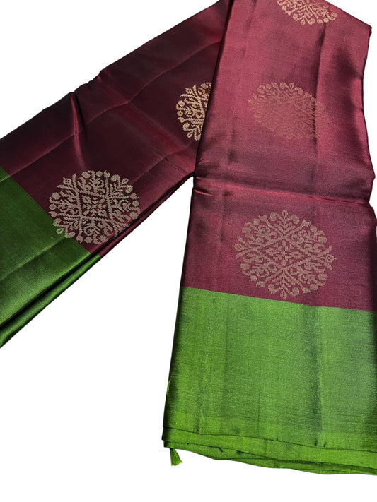 Southloom Pure Handloom Kanchipuram Silk Saree with Butta Work(Green& Magenta)