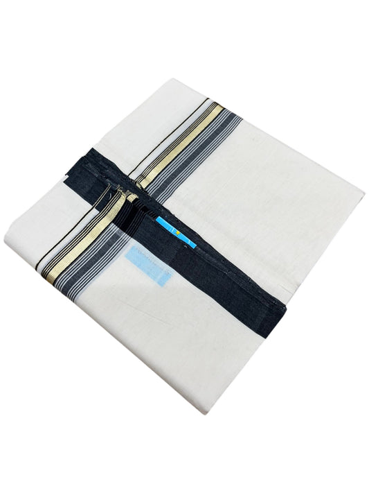 Southloom Balaramapuram Premium Handloom Cotton Double Mundu with Gold Kasavu and Black Border