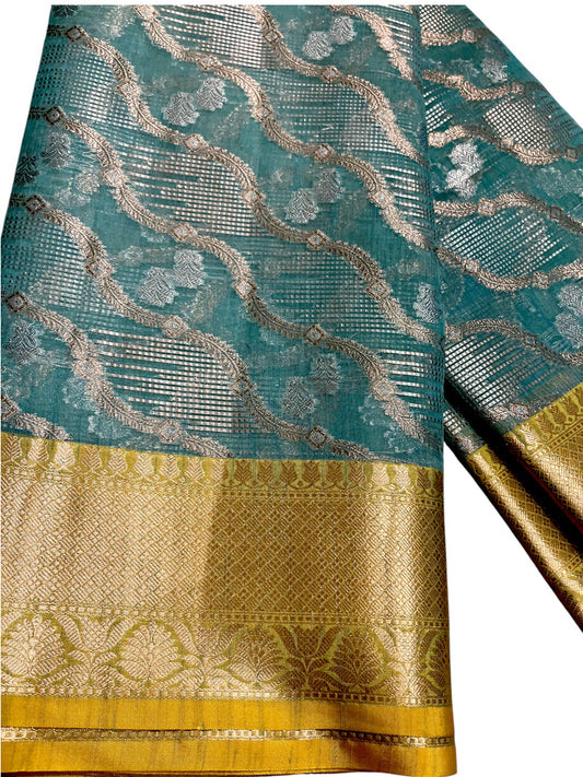 Southloom Tissue Banarasi Silk Saree with Woven Work on Body and Borders (Blue & Green)