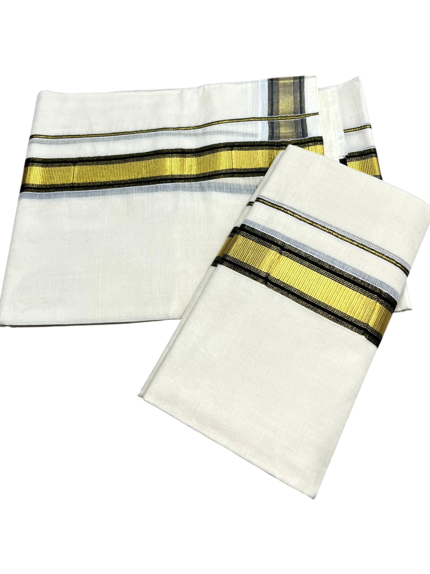 Kerala Cotton Set Mundu (Mundum Neriyathum) with Kasavu and Black Border 2.80 Mtrs SLKK SL470