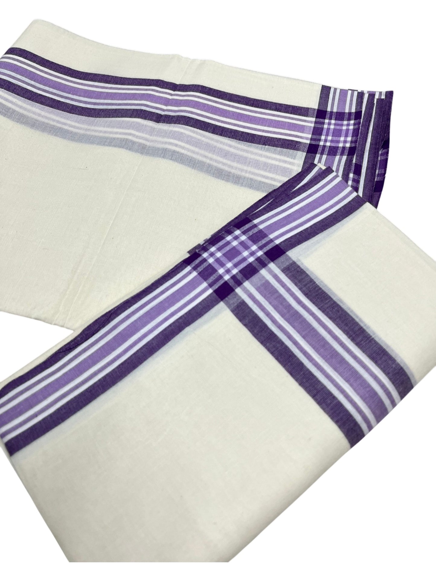 Southloom Pure Cotton Kerala Single Mulloth Set Mundu (Mundum Neriyathum) Lavender Border in 2.50 mtrs SL243