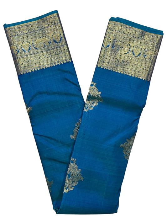 Southloom Premium Bridal Handloom Kanchipuram Silk Saree With Butta Works (Blue)
