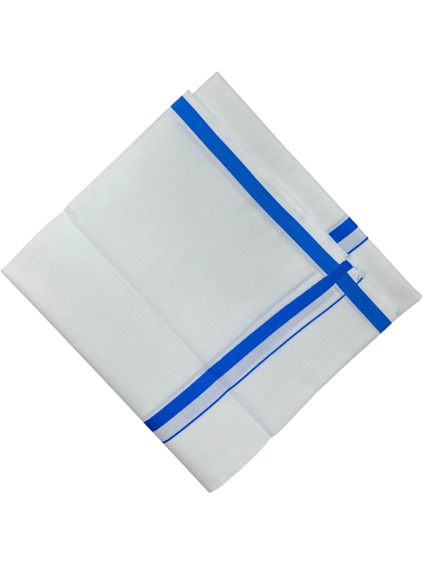 Southloom Pure White Cotton Single Mundu with Blue Border (South Indian Kerala Dhoti)