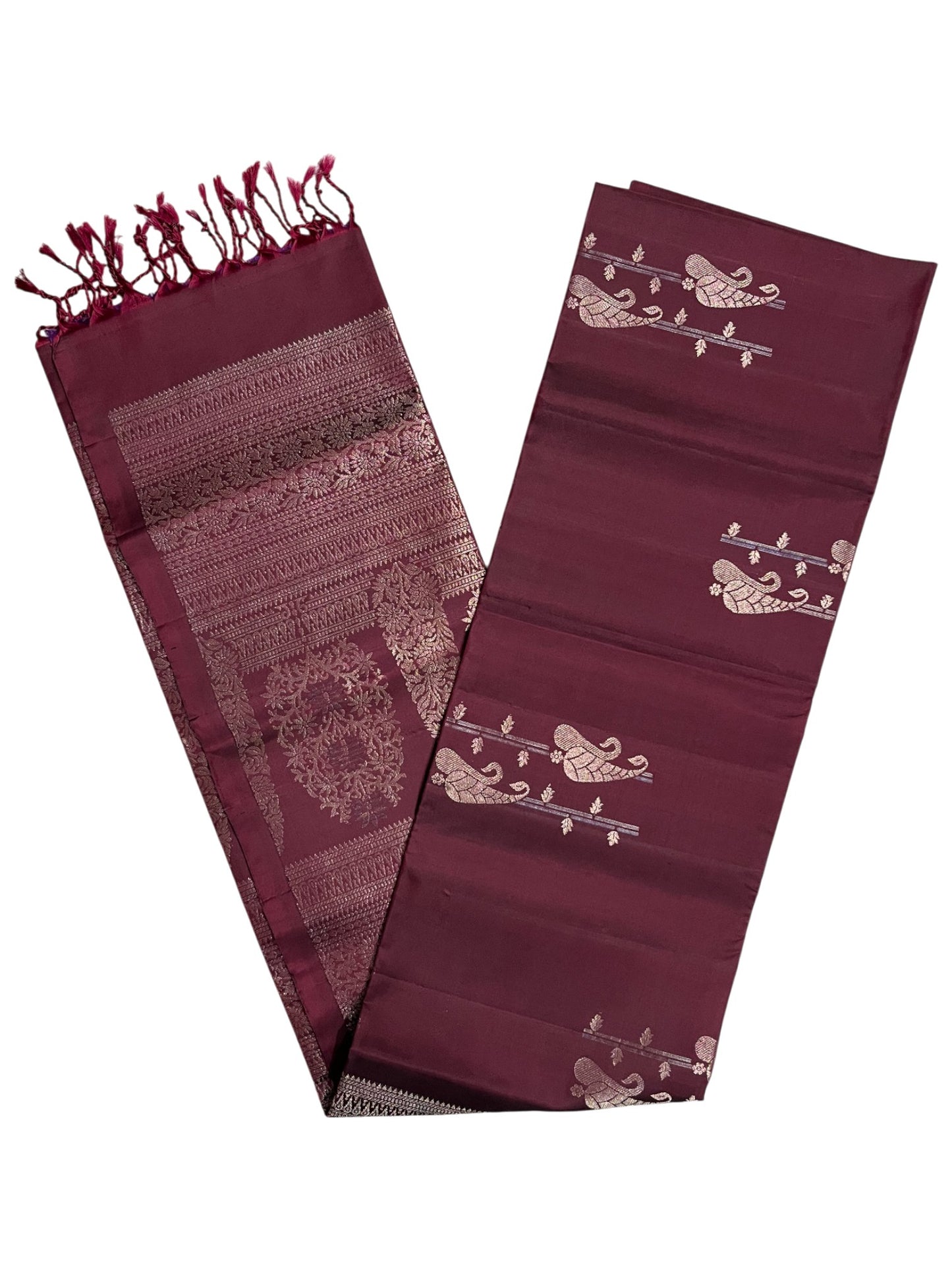Southloom Pure Handloom Bridal Kanchipuram Silk Saree with Korvai Work (Maroon)