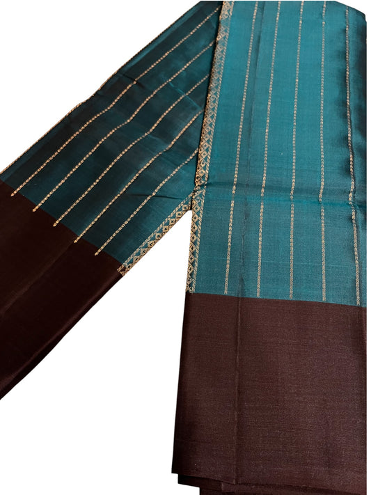 Southloom Pure Handloom Kanchipuram Silk Saree with Butta Work (Blue & Brown)