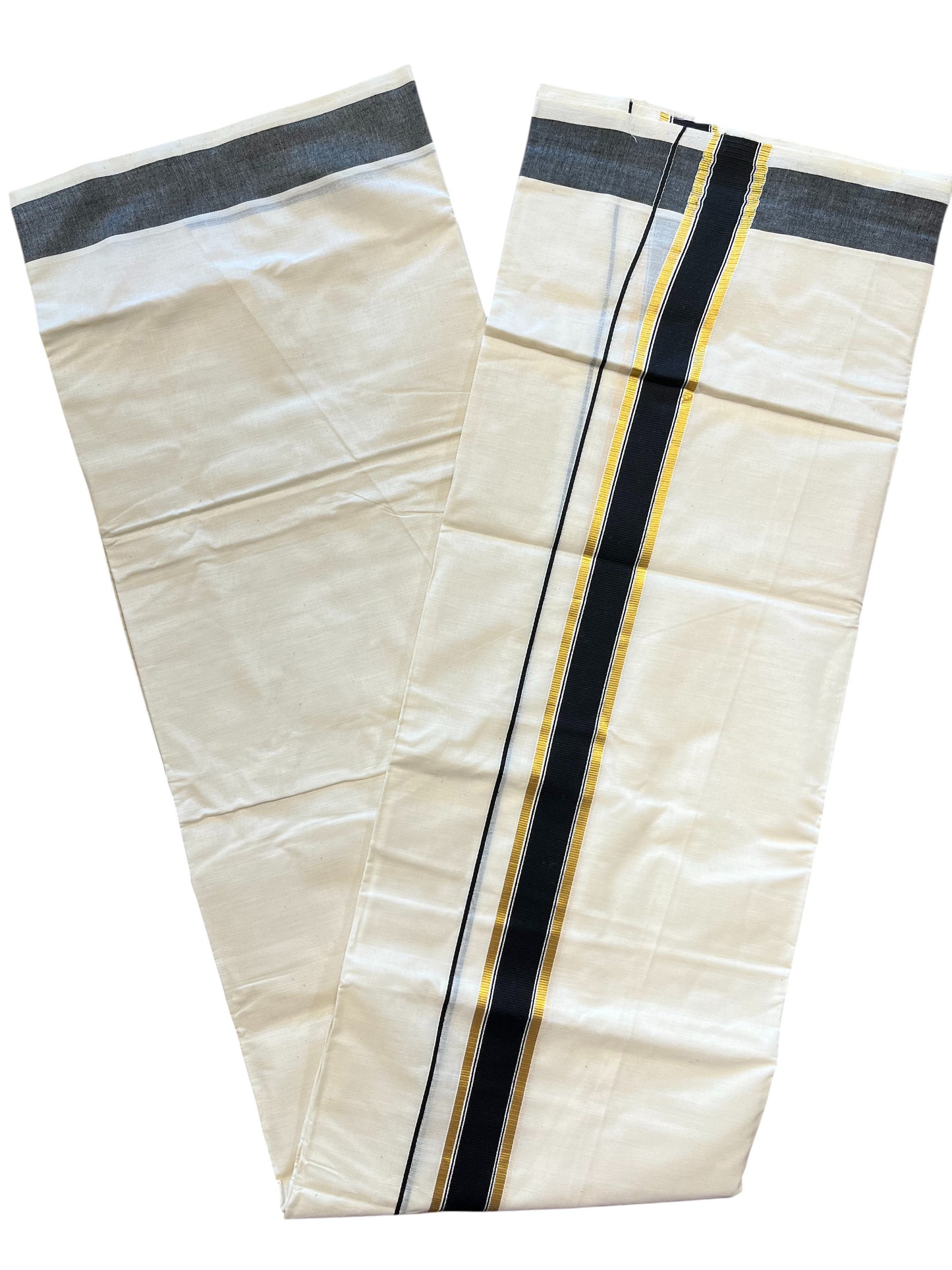 Southloom Pure Cotton Mundu with Gold Kasavu and Maroon  Colour Border (South Indian Kerala Dhoti)