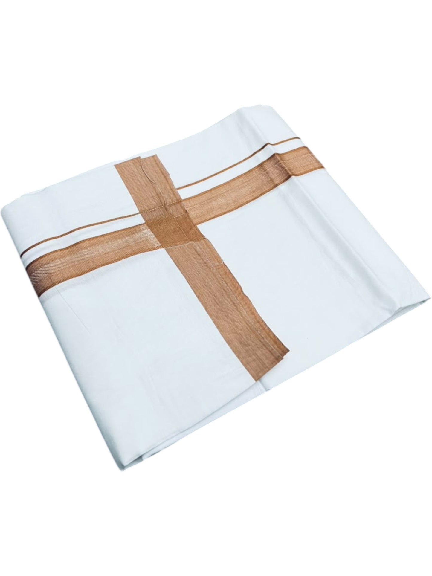 Southloom Pure White Single Cotton Mundu with Brown Border (South Indian Kerala Dhoti)