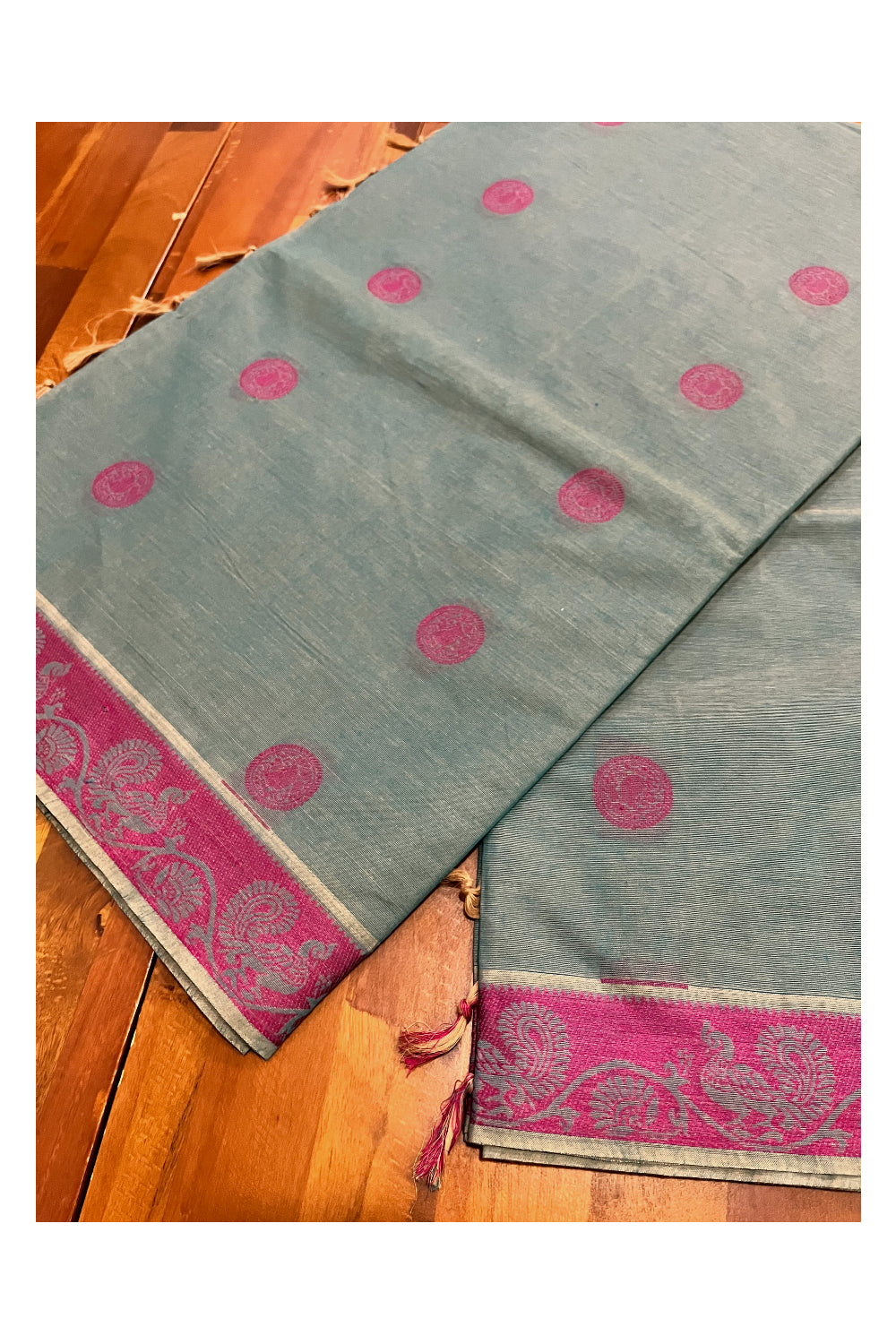 Southloom Greenish Grey Cotton Saree with Woven Designs