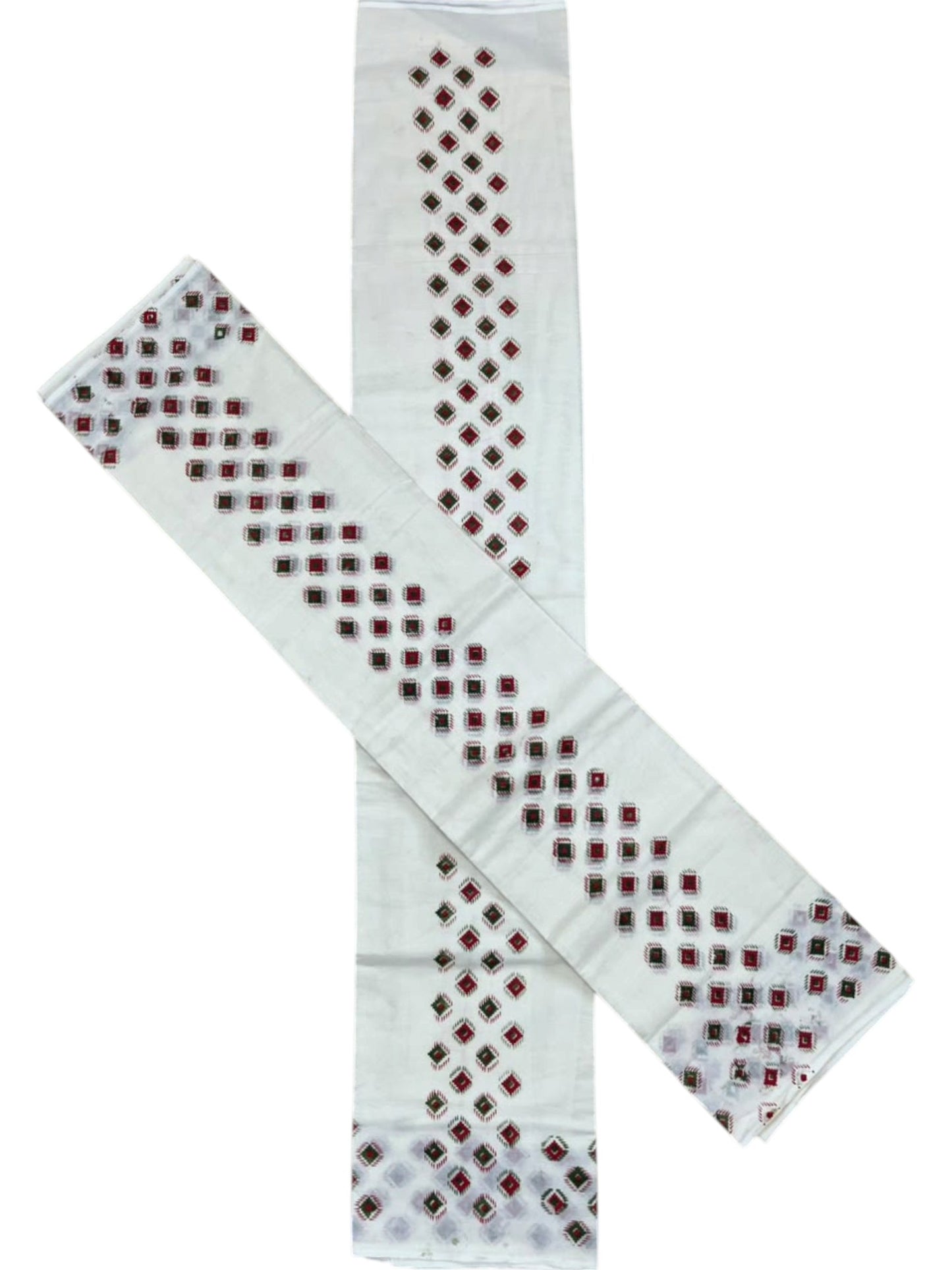 Southloom Kerala Pure Cotton Set Mundu Single (Mundum Neriyathum) with Digital Prints on Green & Red Border in 2.80 Mtrs SL570