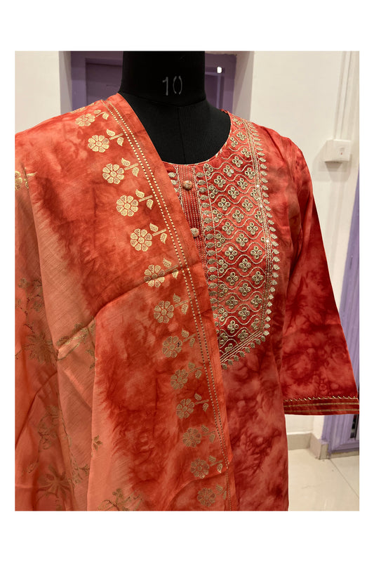 Southloom Stitched Semi Silk Salwar Set in Orange Prints