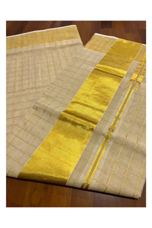 Southloom Premium Handloom Tissue Saree with Kasavu Check Designs Across Body