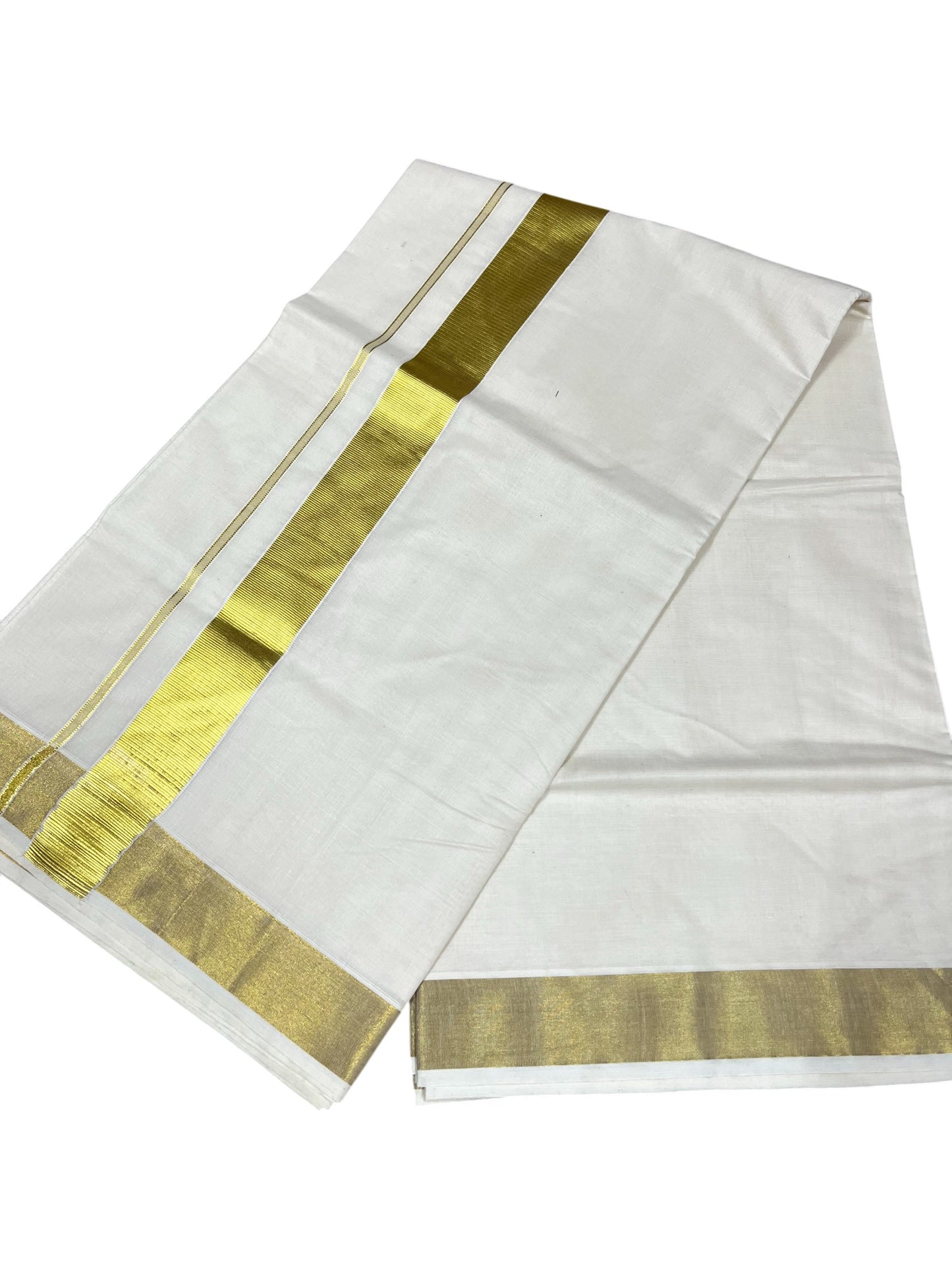Southloom Pure Cotton Kerala Saree with 2 inch Gold Kasavu Border