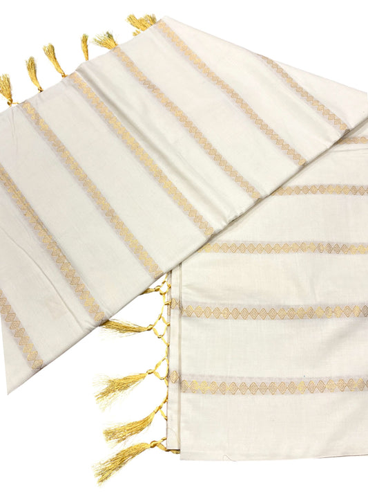 Southloom Kerala Cotton Kasavu Saree with Golden Stripes on Body
