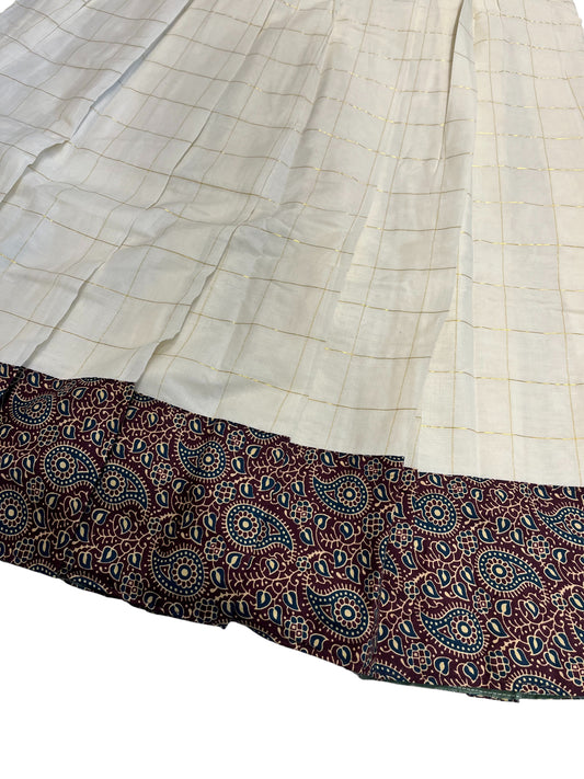 Southloom Semi Stitched Cotton  Dhavani Set with Pavada and Ajrakh Blouse Piece