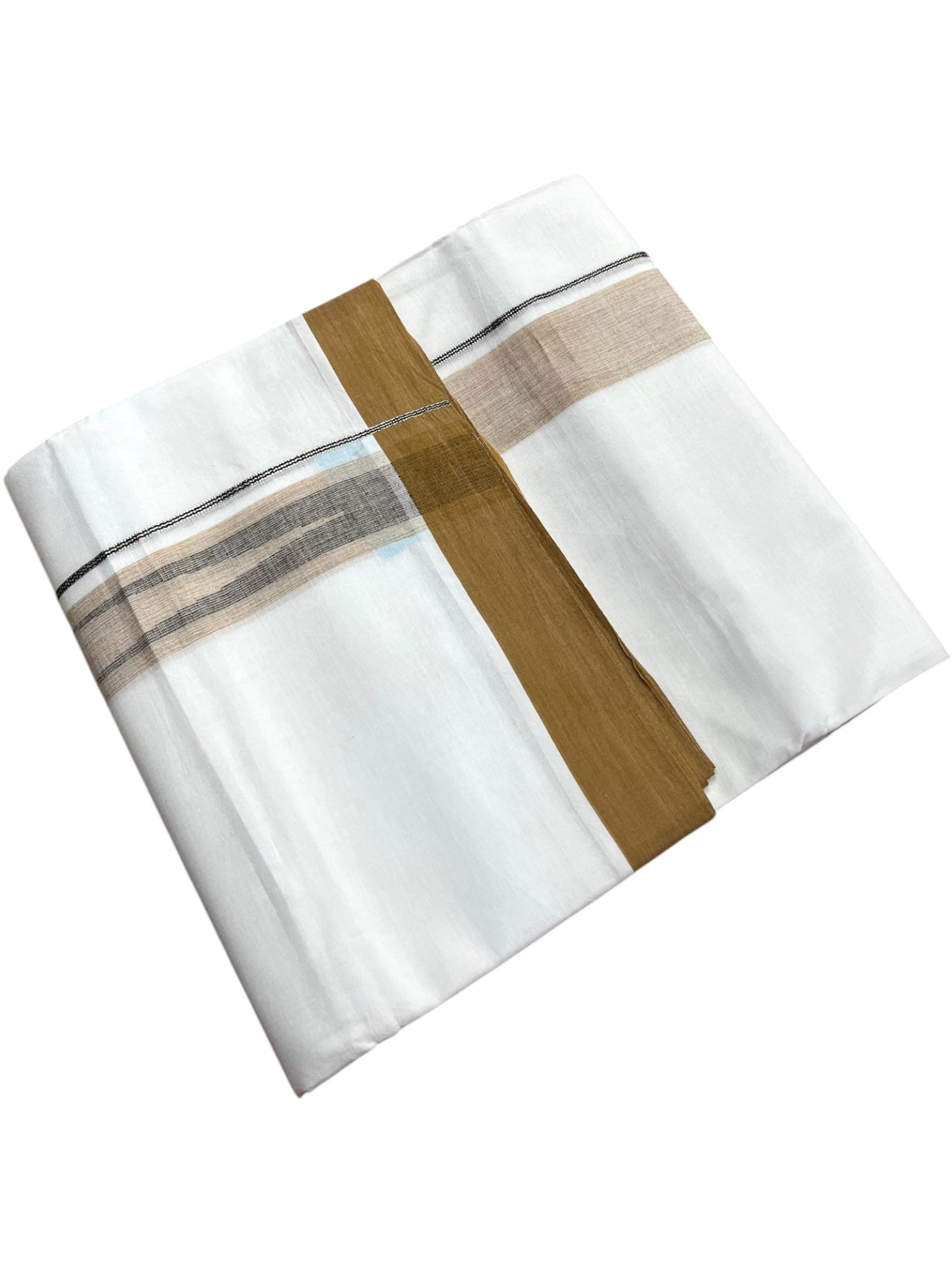 Southloom Pure White Cotton Mundu with Mustard Yellow Border (South Indian Kerala Dhoti)