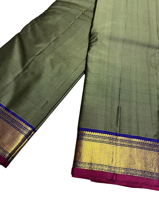 Southloom Pure Handloom Bridal Kanchipuram Silk Saree with Korvai Work (Green & Blue)