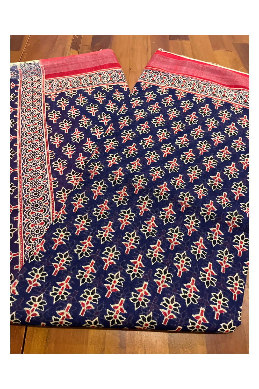 Southloom Linen Blue Designer Saree with Floral Prints on Body