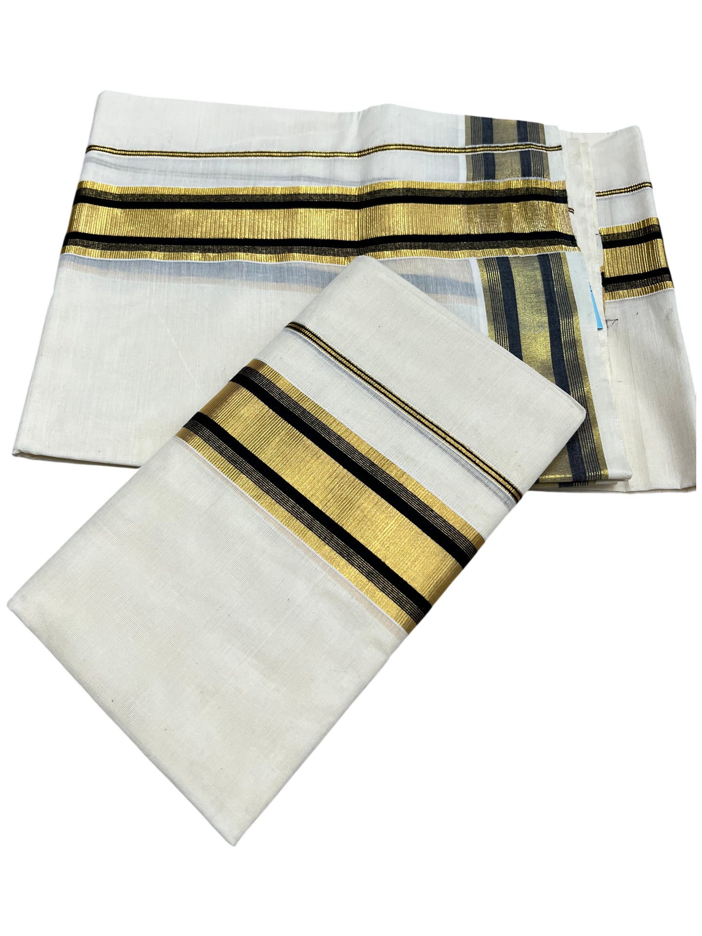 Southloom Pure Cotton Kerala  Set Mundu (Mundum Neriyathum) Single with Black and Kasavu Border 2.80 Mtrs SLKK