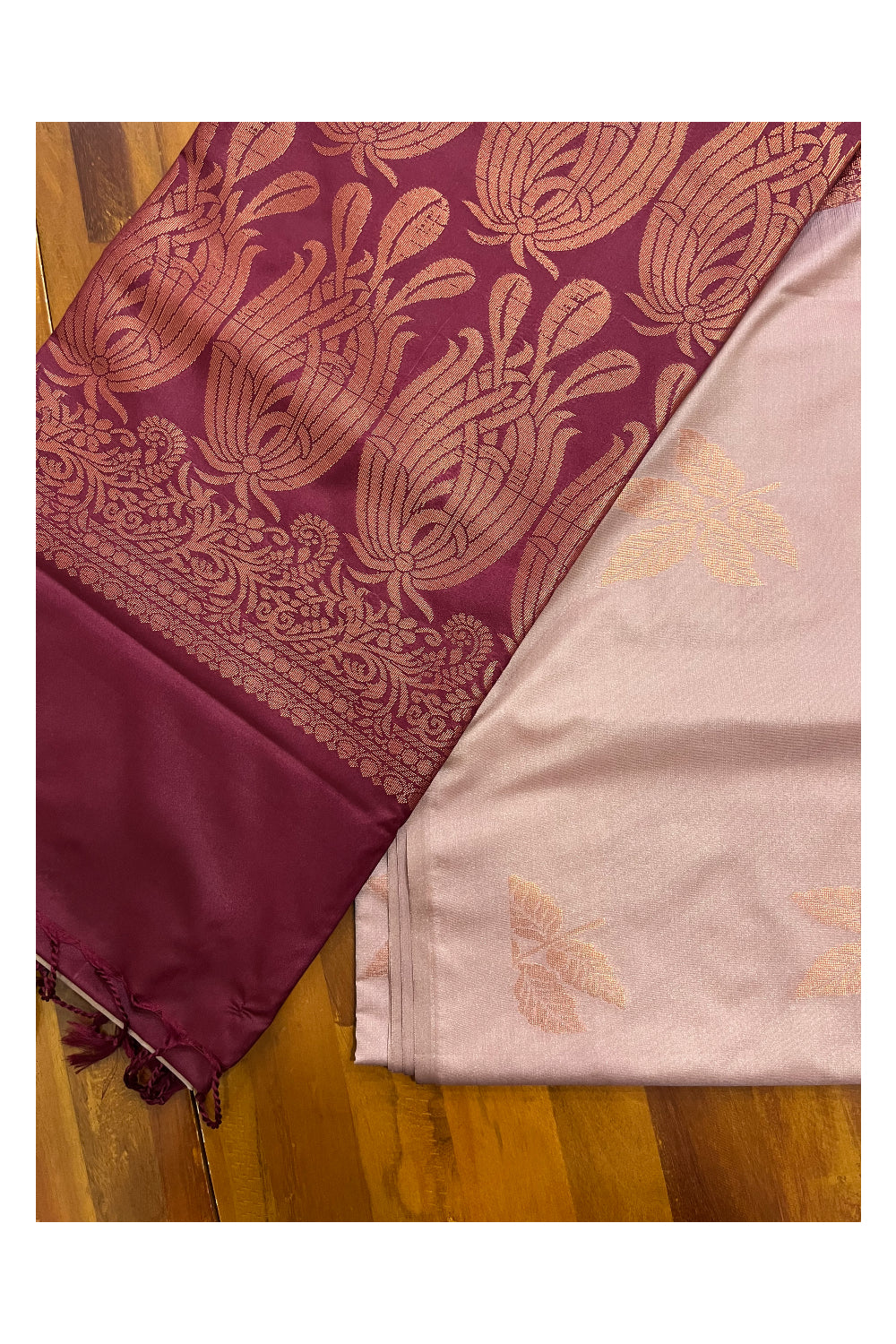 Southloom Soft Silk Brown Designer Woven Saree with Maroon Heavy Work on Pallu