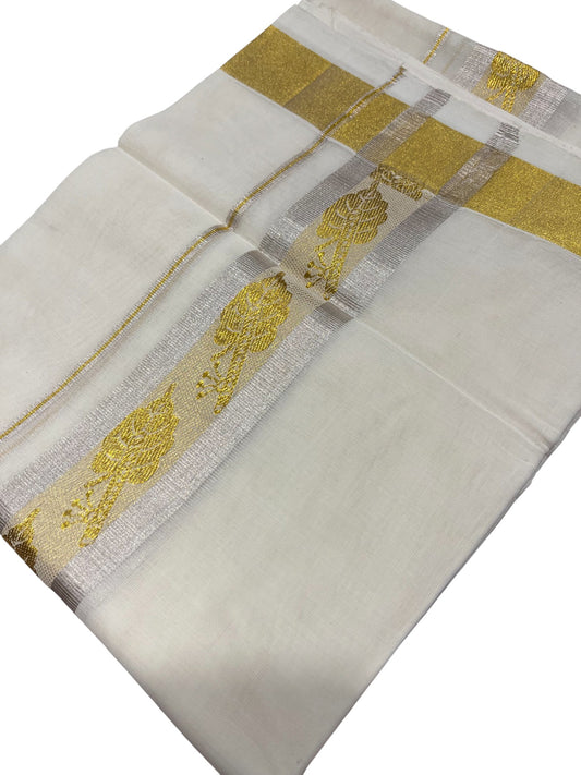Southloom Premium Handloom Cotton Double Mundu with Gold And Woven Work Kasavu Border