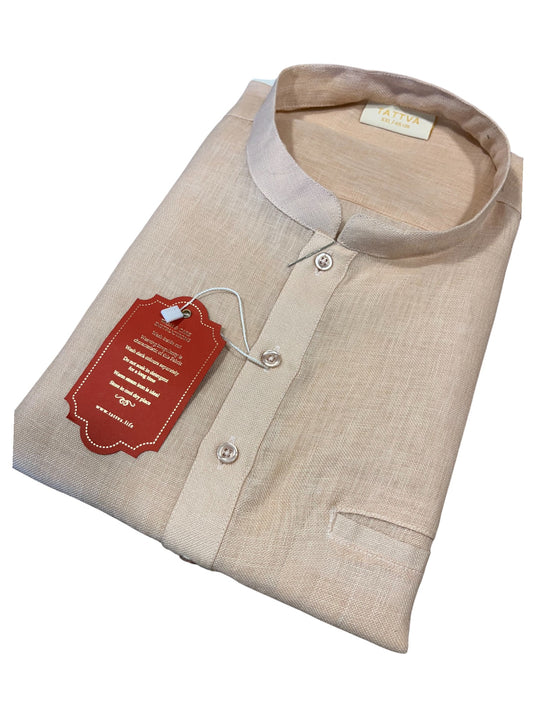 Southloom Semi Silk Short Kurta for Men in Beige Colour