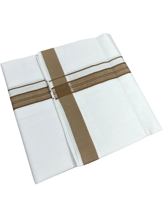 Southloom Pure White Cotton Mundu with Brown Border (South Indian Kerala Dhoti)