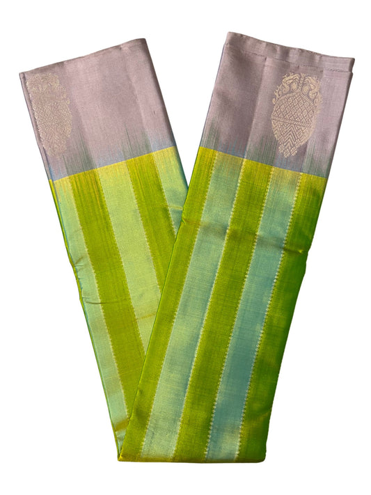 Southloom Pure Handloom Bridal Kanchipuram Silk Saree with Korvai Work (Green & Grey)