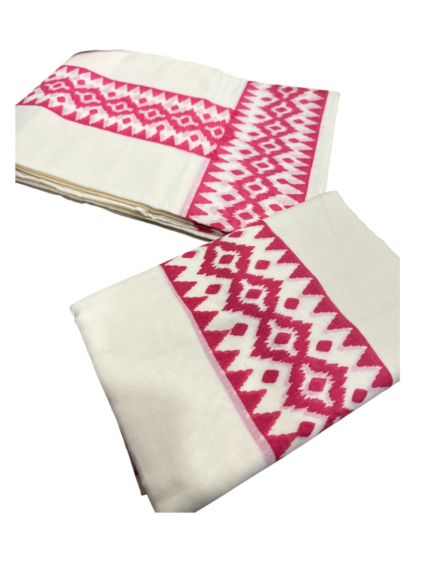 Southloom Ikat Design pink Printed Set Mundu with Blouse Piece 2.80Mtrs