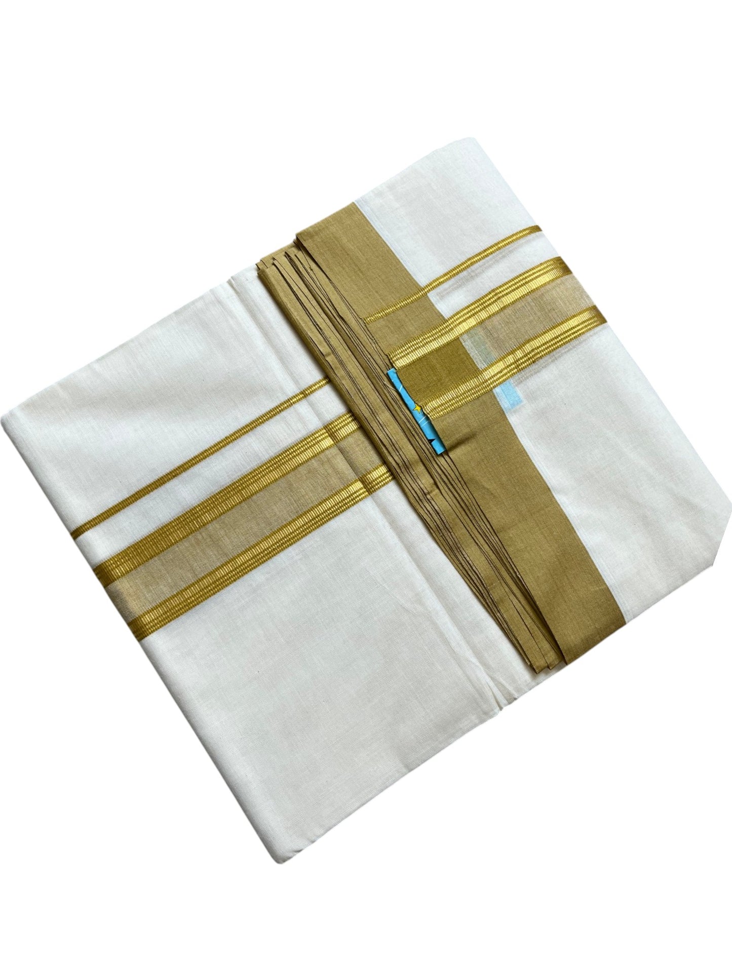 Southloom Pure Cotton Mundu with Golden Lines and Olive Green Border (South Indian Kerala Dhoti)