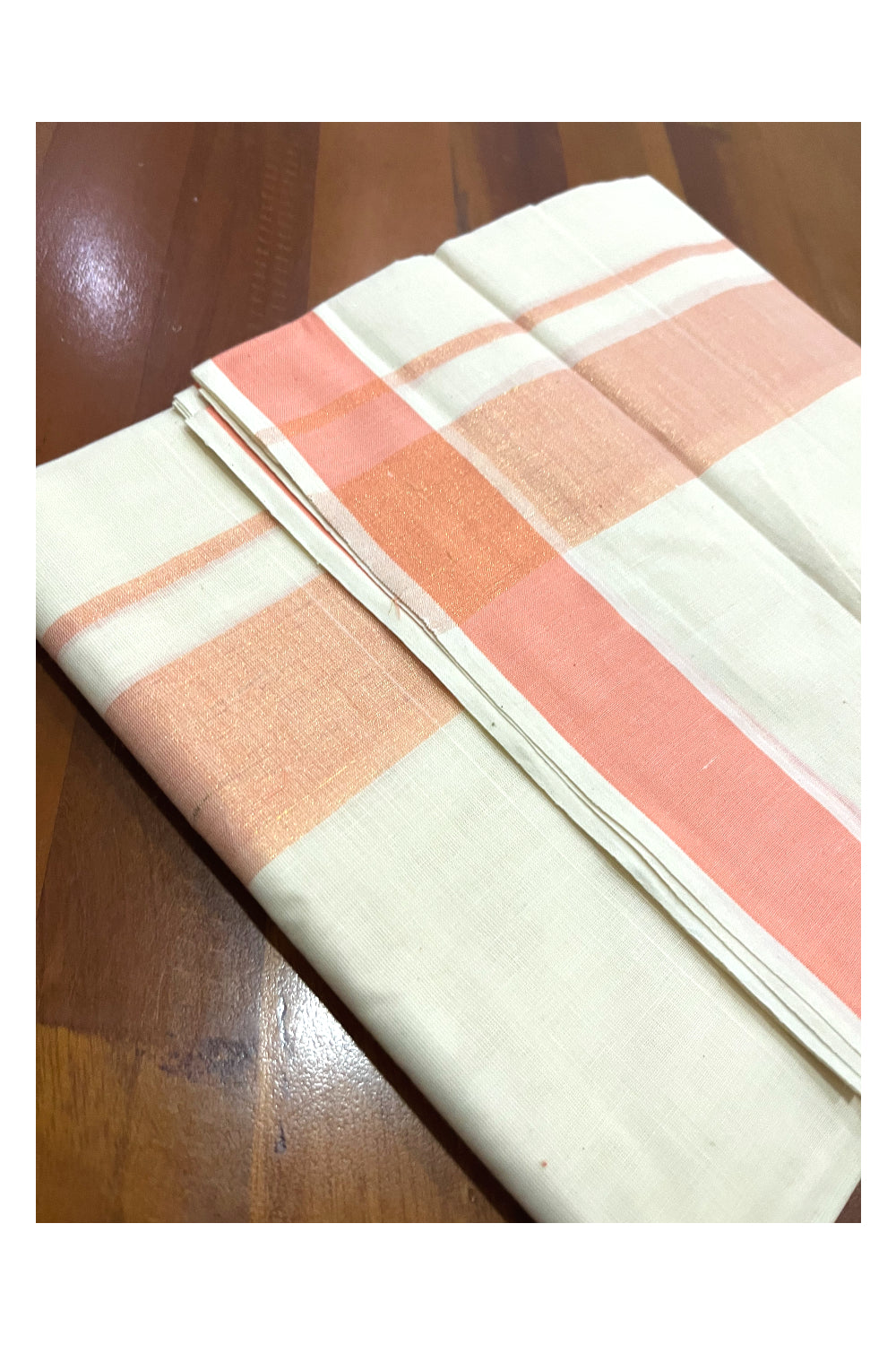 Pure Cotton Kerala Double Mundu with Peach Kasavu Kara (Onam Mundu 2023)