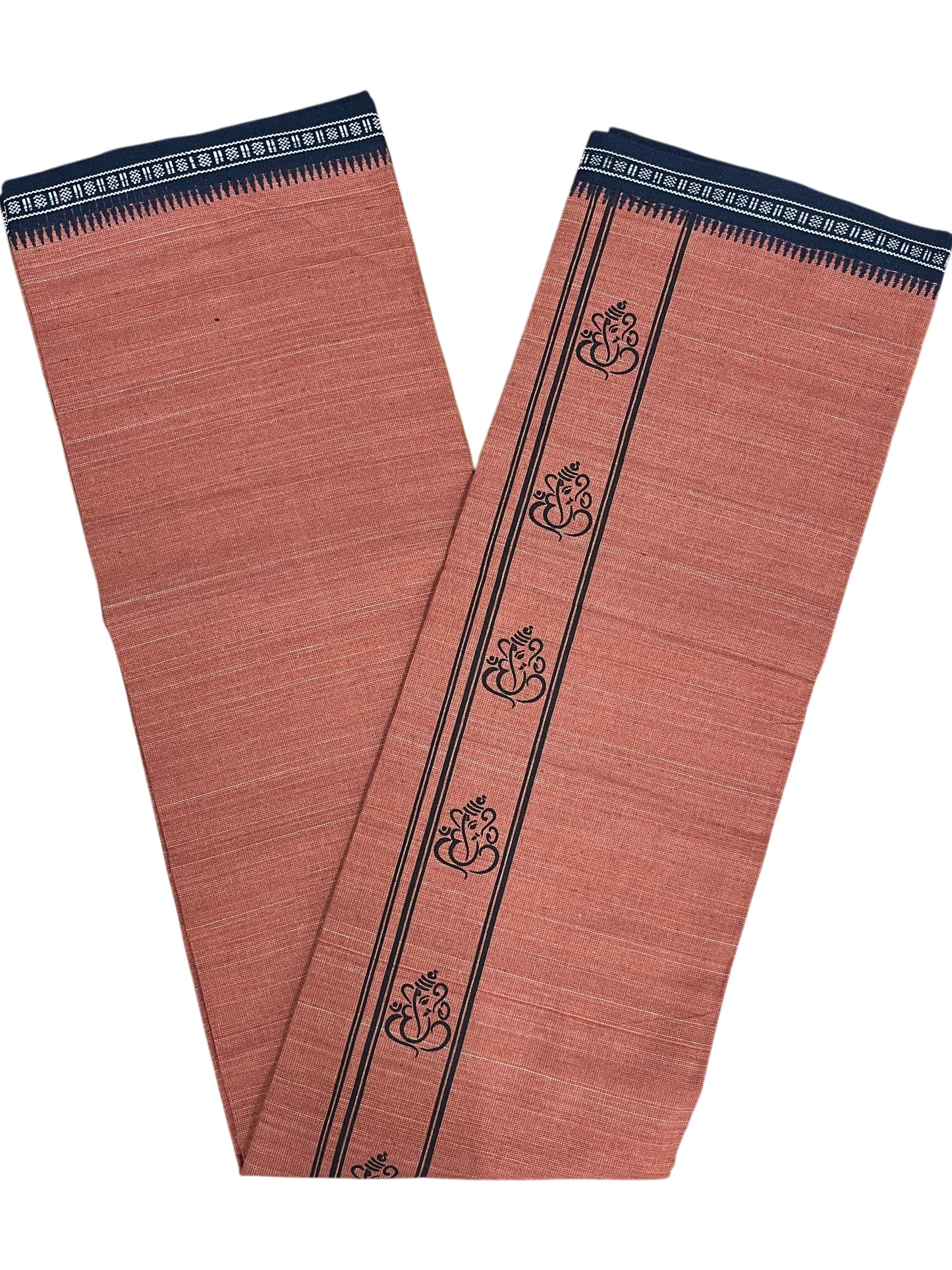 Southloom Saffron (Kaavi) Black Printed Single Mundu / Lungi (South Indian Kerala Dhoti)