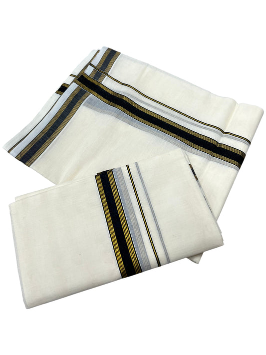 Southloom Pure Cotton Kerala Single Set Mundu (Mundum Neriyathum) with Black Kasavu Border in 2.80 Mtrs