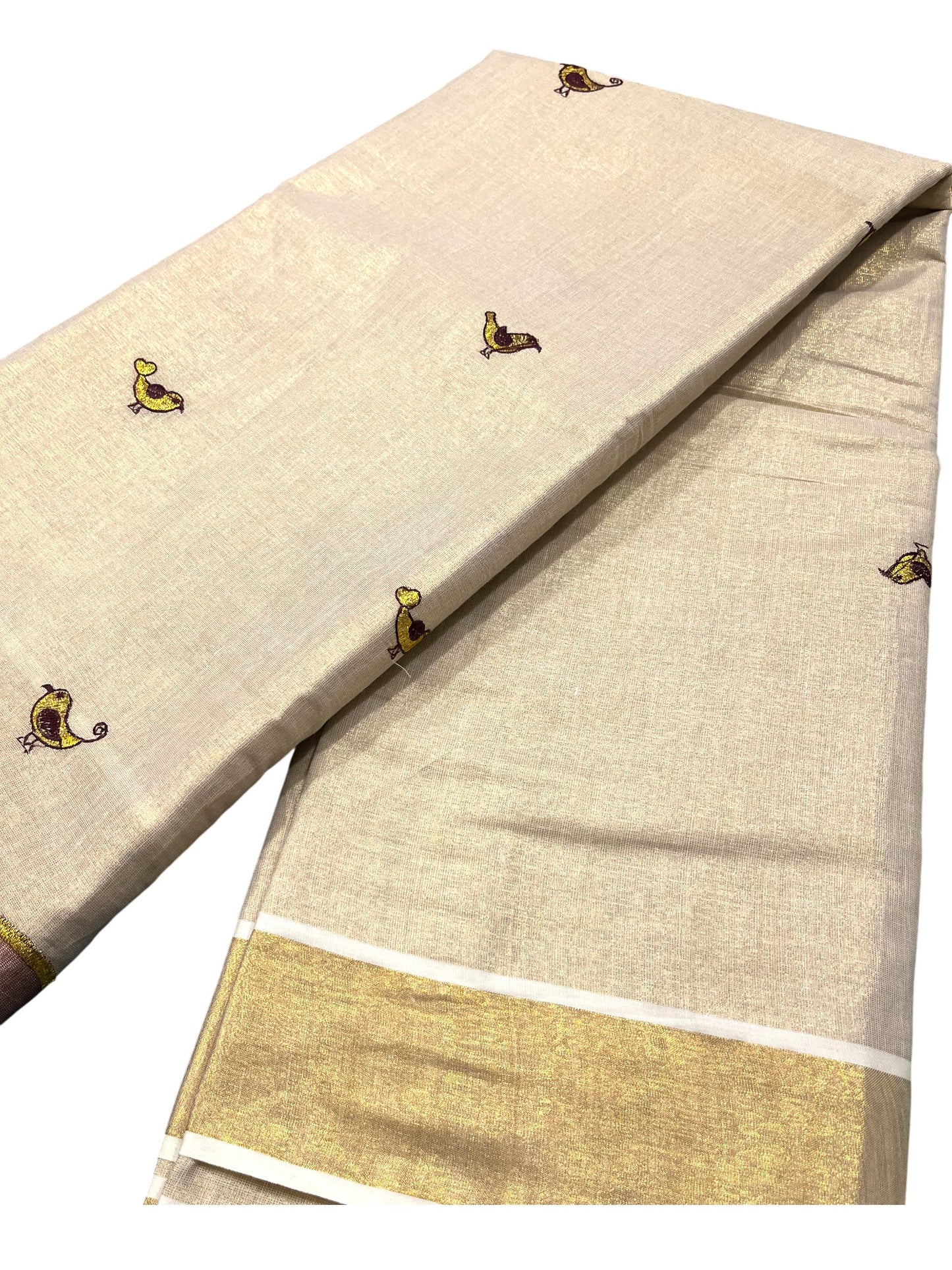 Southloom Tissue Kerala Kasavu Saree with Embroidery Design